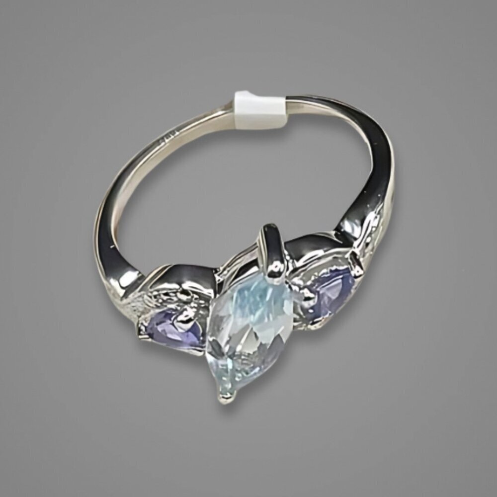 Topaz Tanzanite Ring Marquise Pear Cut Rhodium Sterling Silver Sky Blue W 7 NWT - Picture 4 of 17